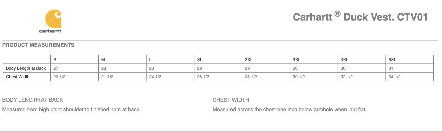 Sizing Chart