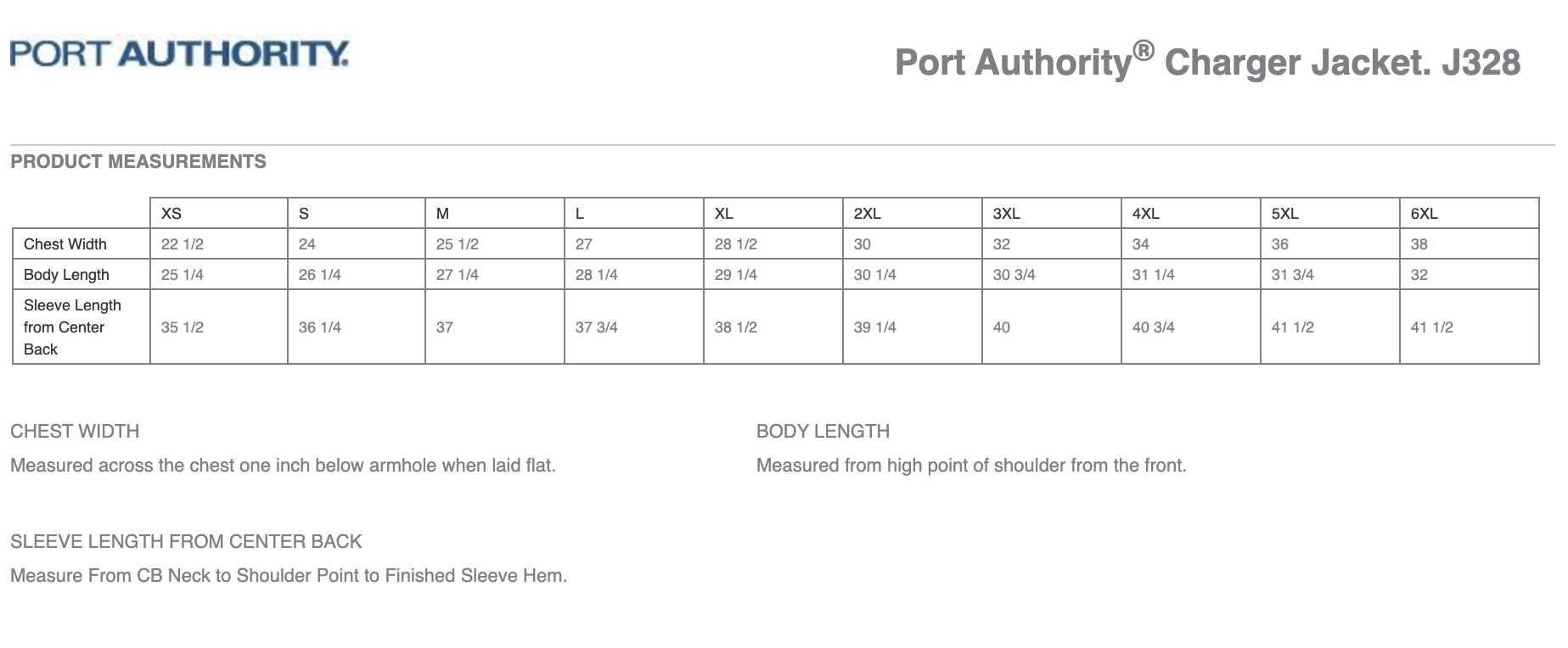 Sizing Chart