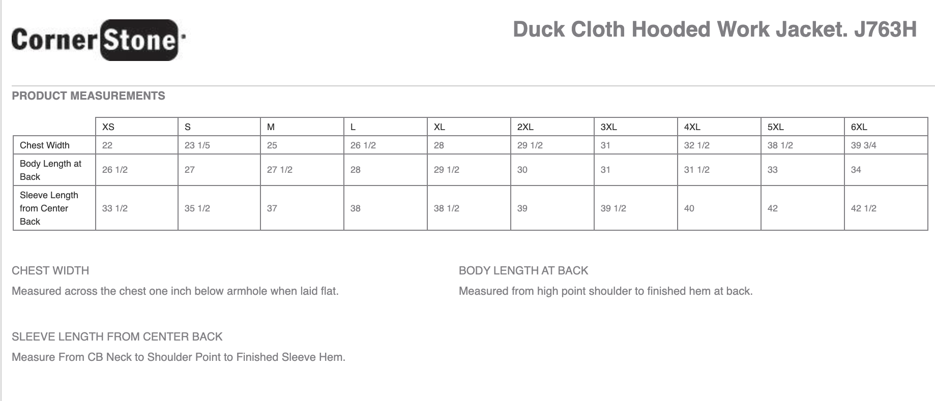 Sizing Chart