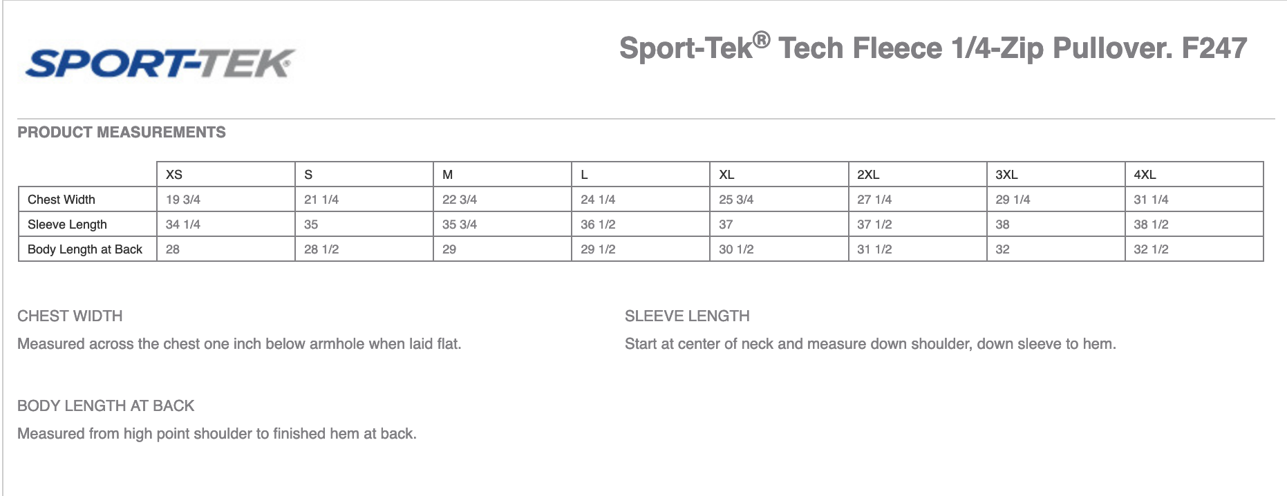 Sizing Chart