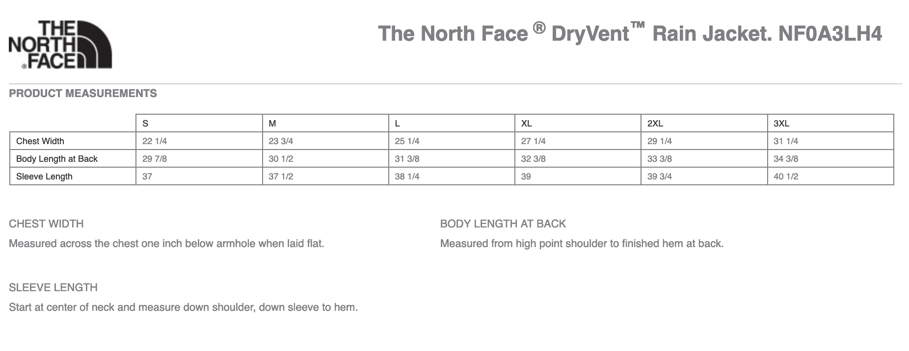 Sizing Chart