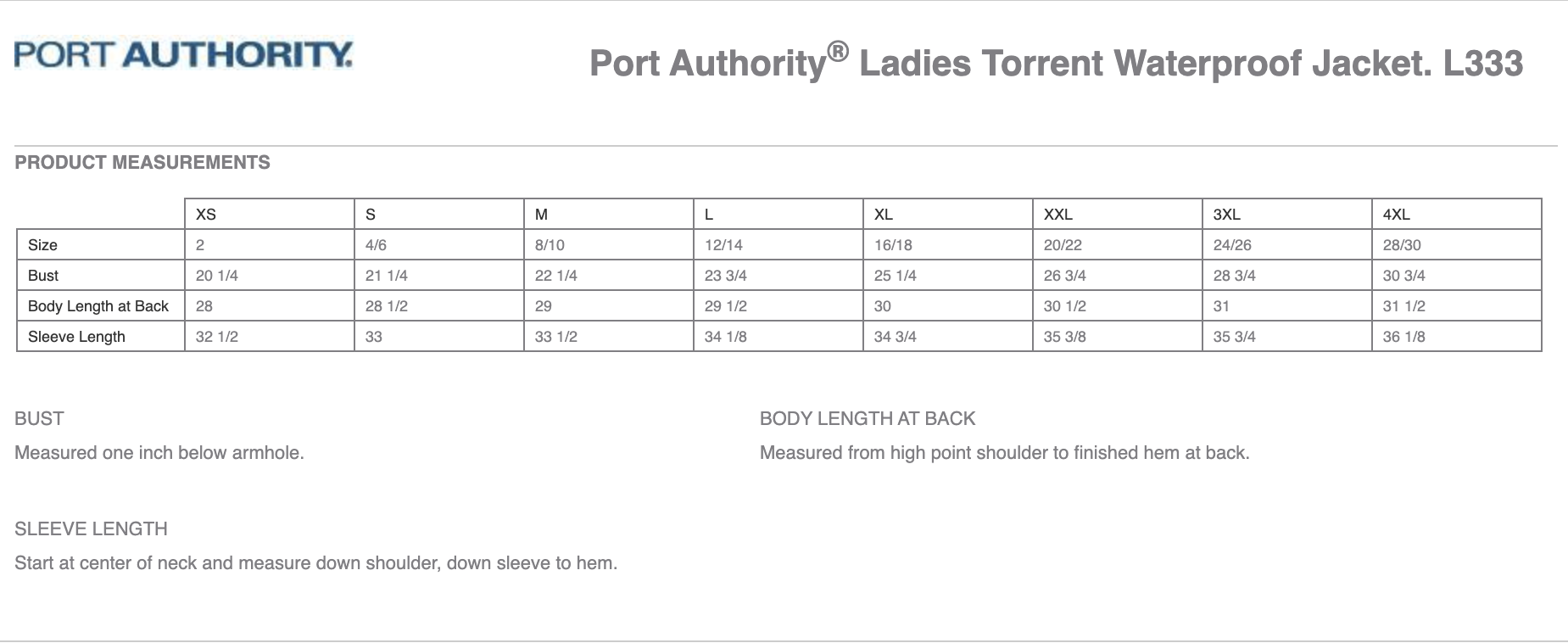 Sizing Chart