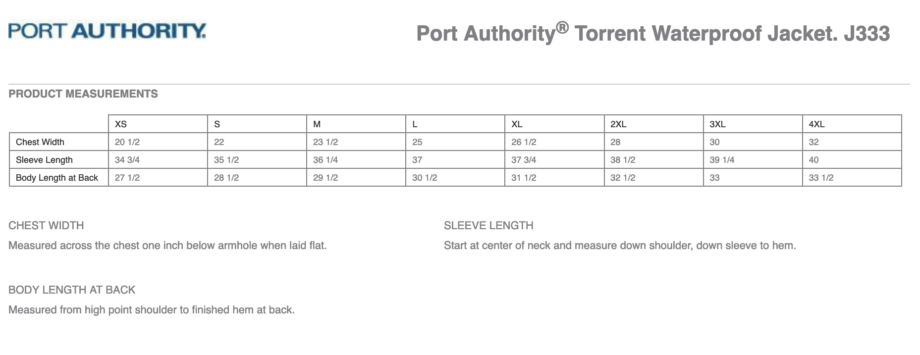 Sizing Chart