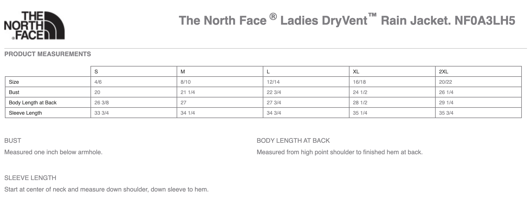 Sizing Chart
