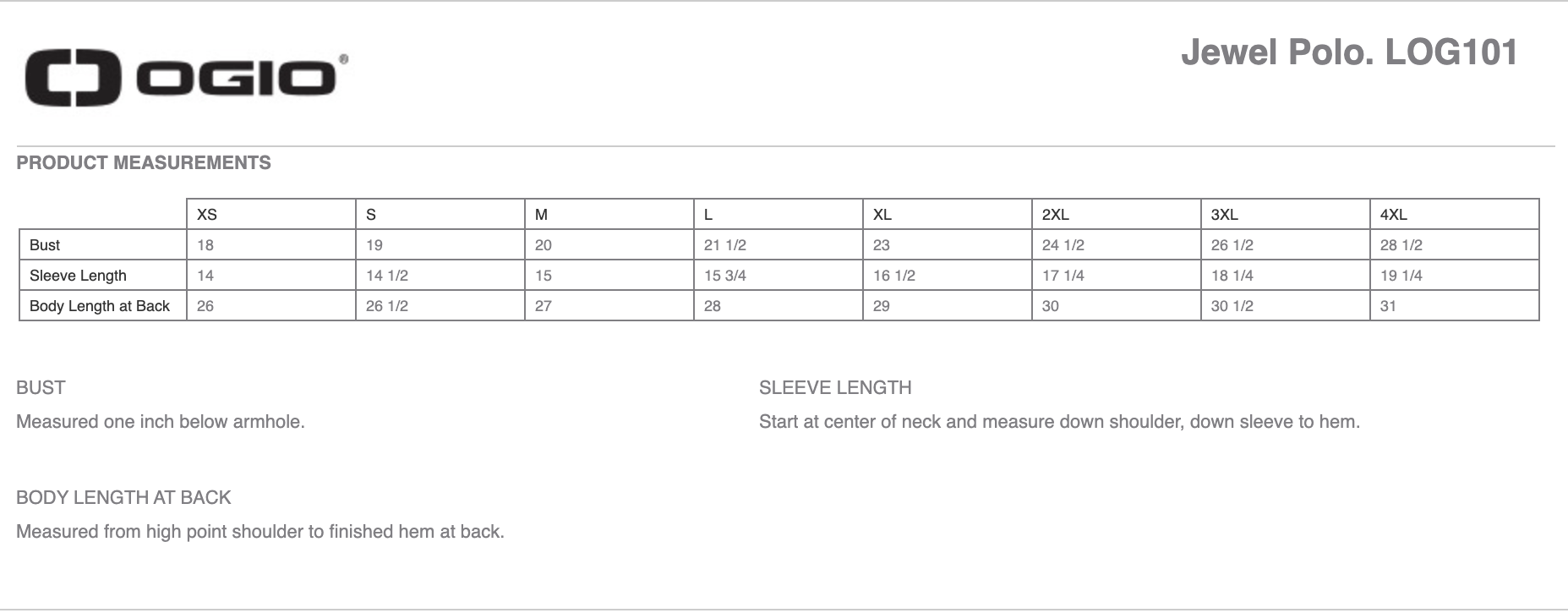 Sizing Chart