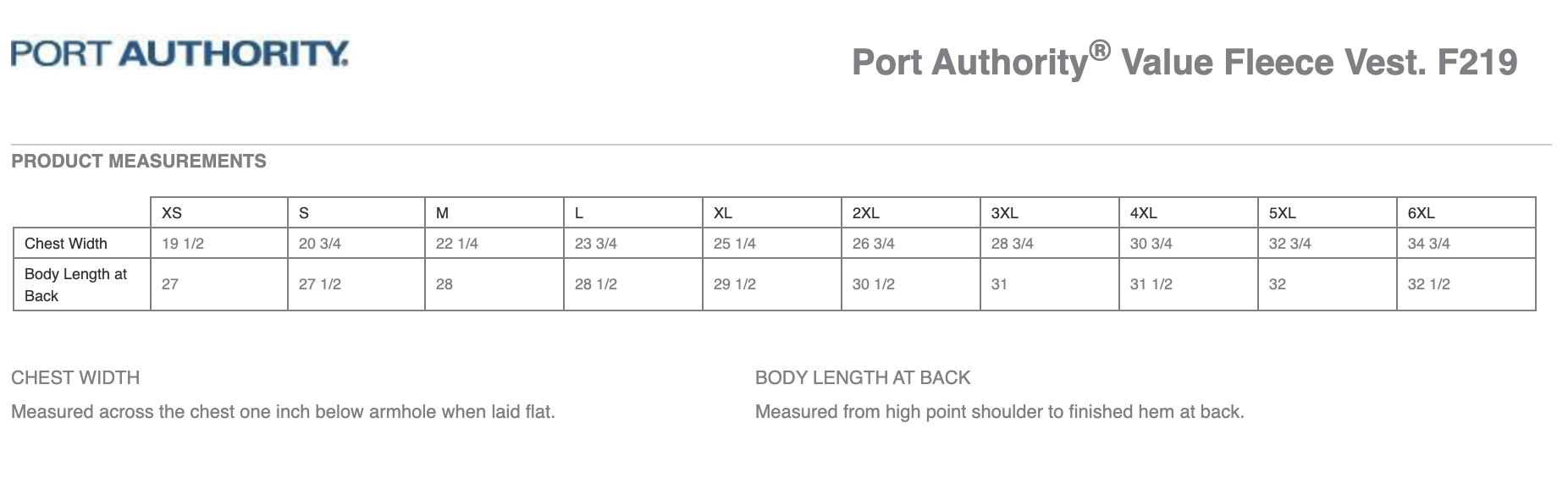 Sizing Chart