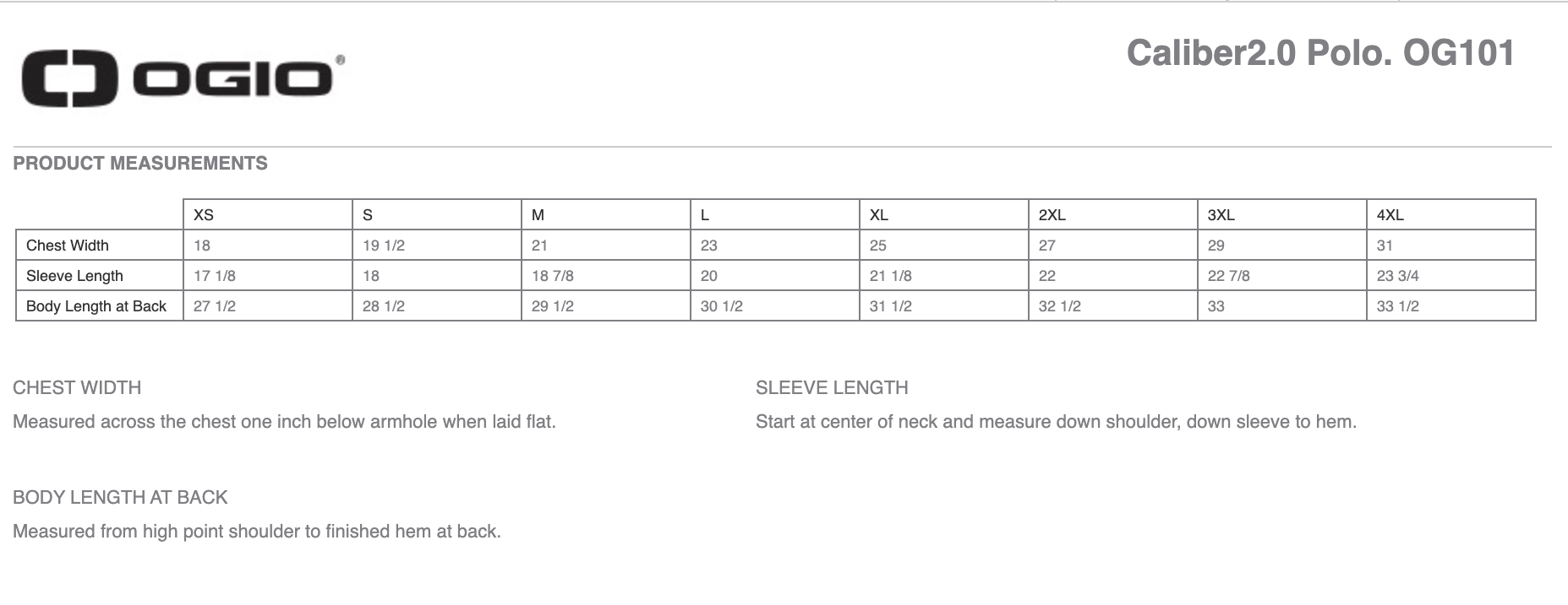 Sizing Chart