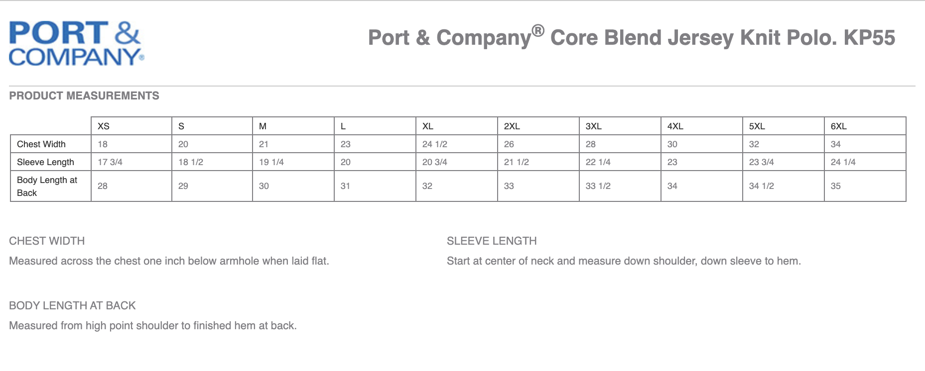 Sizing Chart