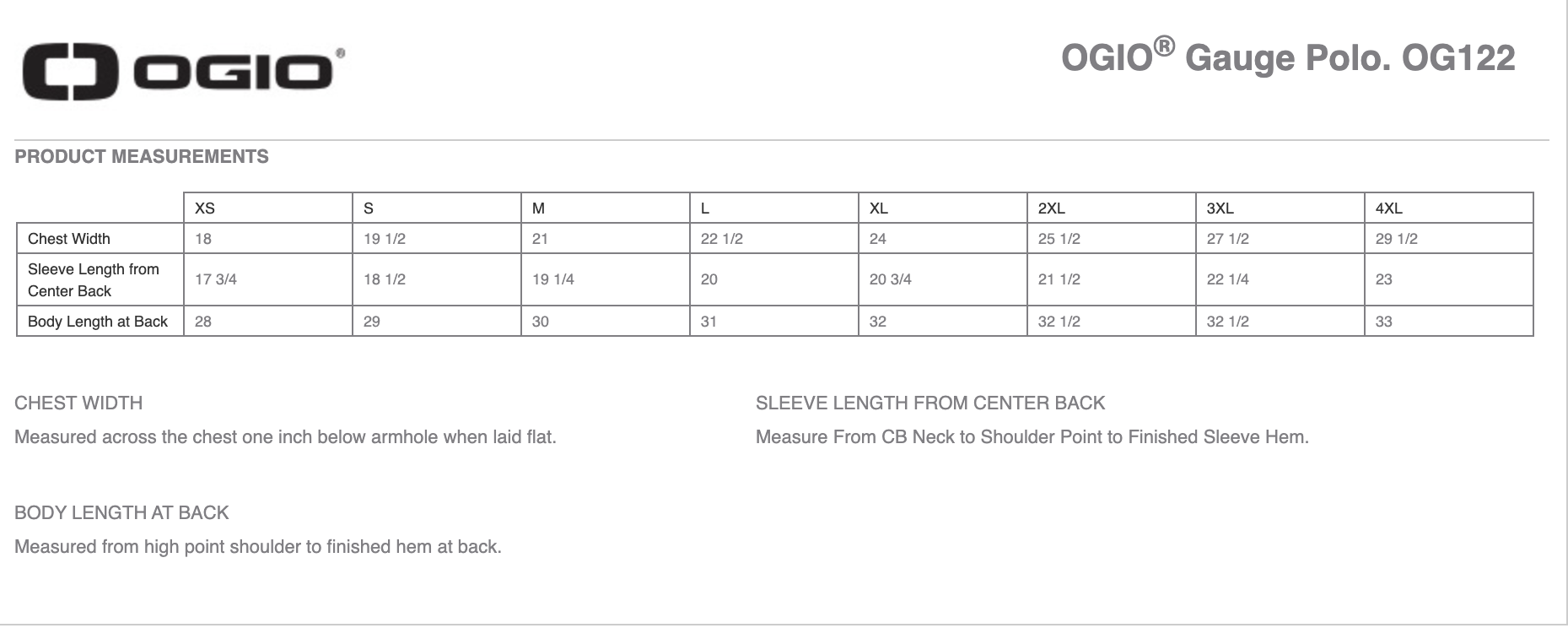 Sizing Chart