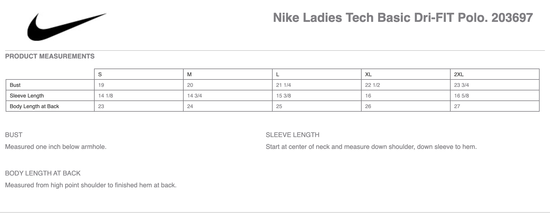 Sizing Chart
