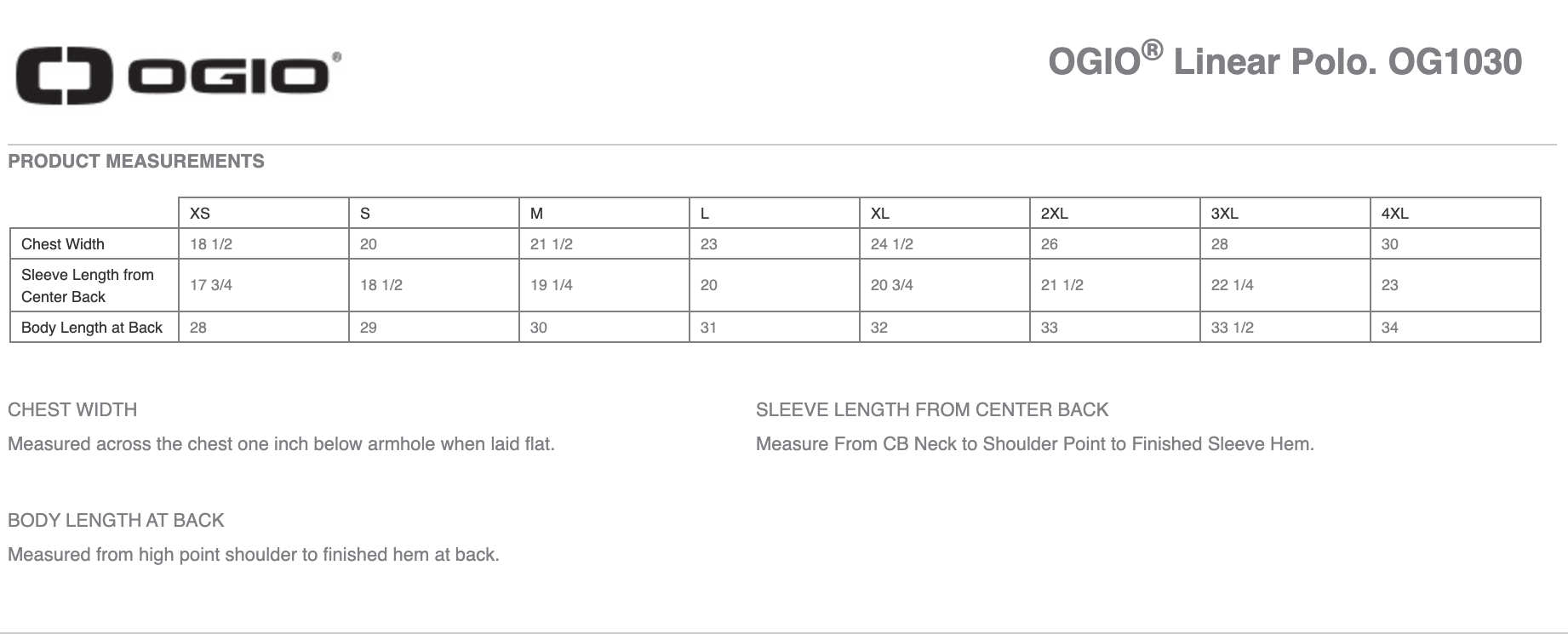 Sizing Chart