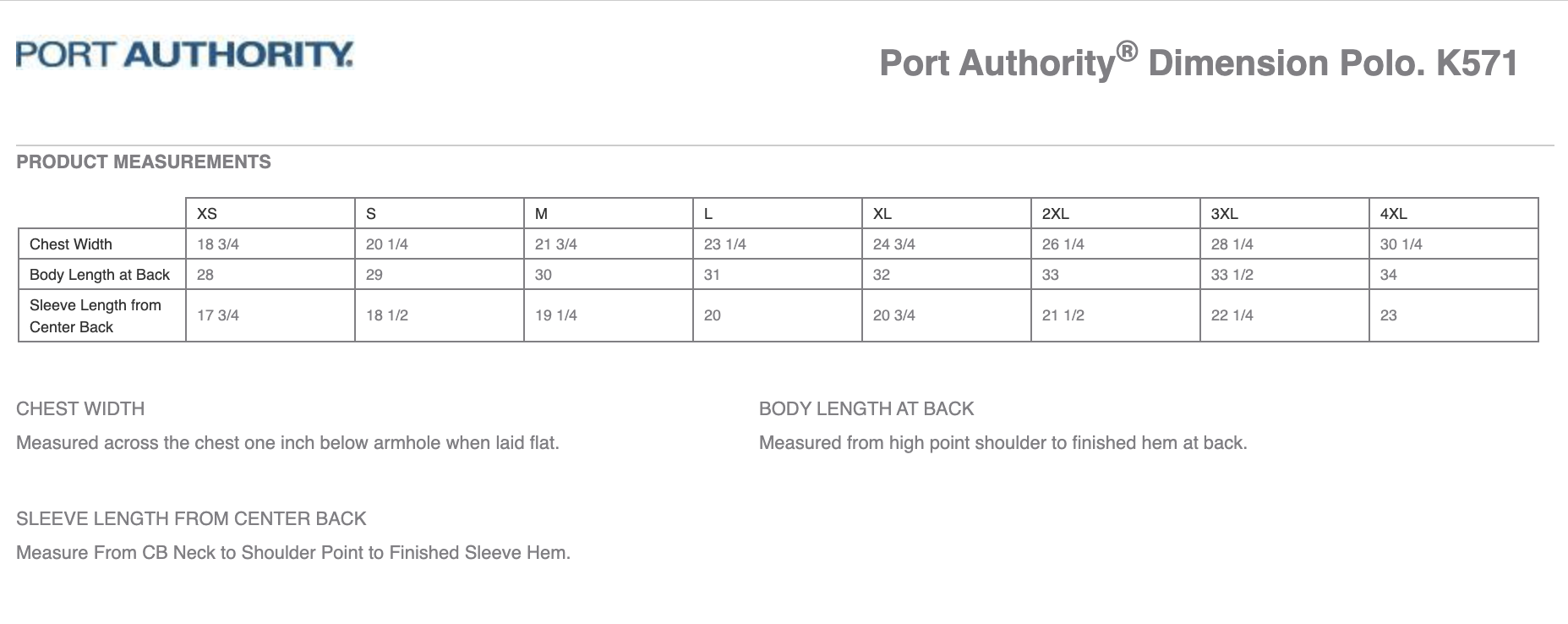Sizing Chart