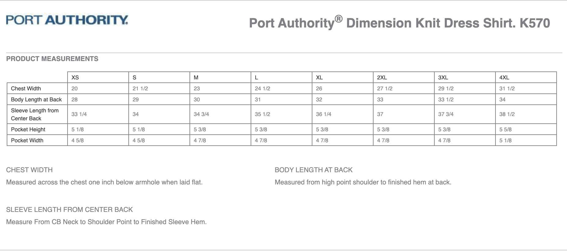 Sizing Chart