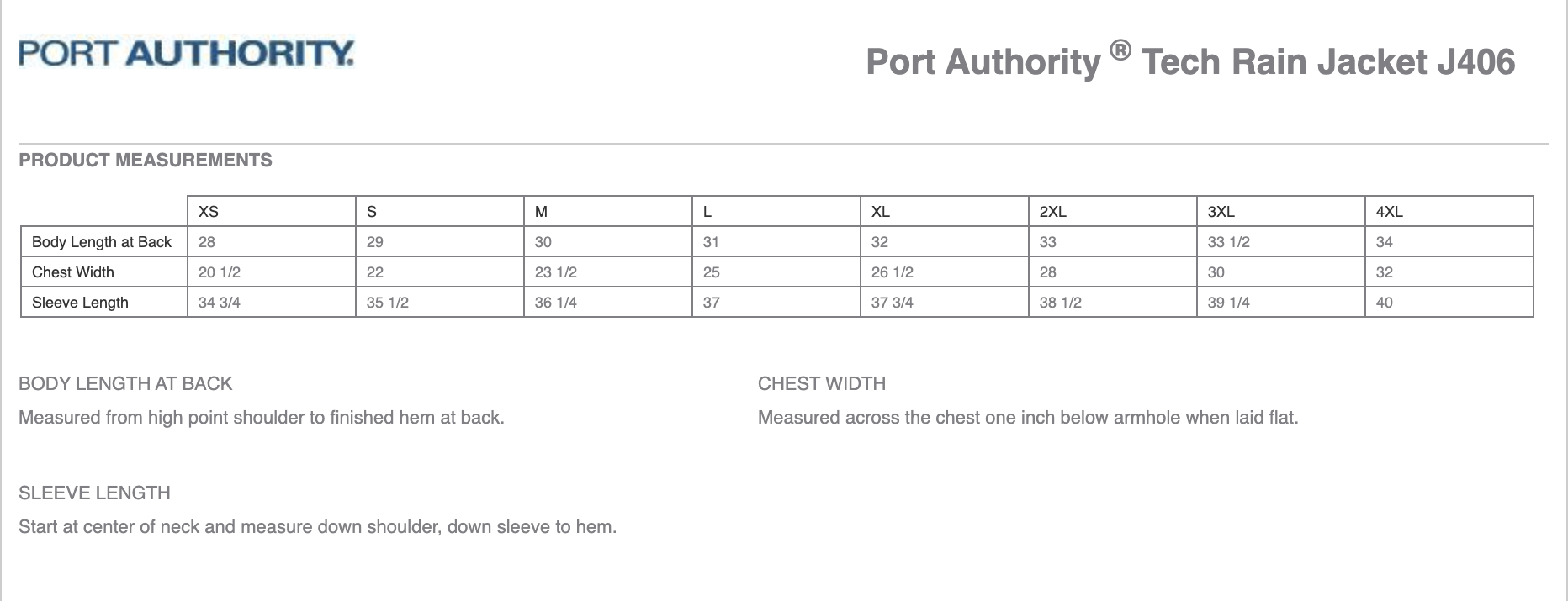 Sizing Chart