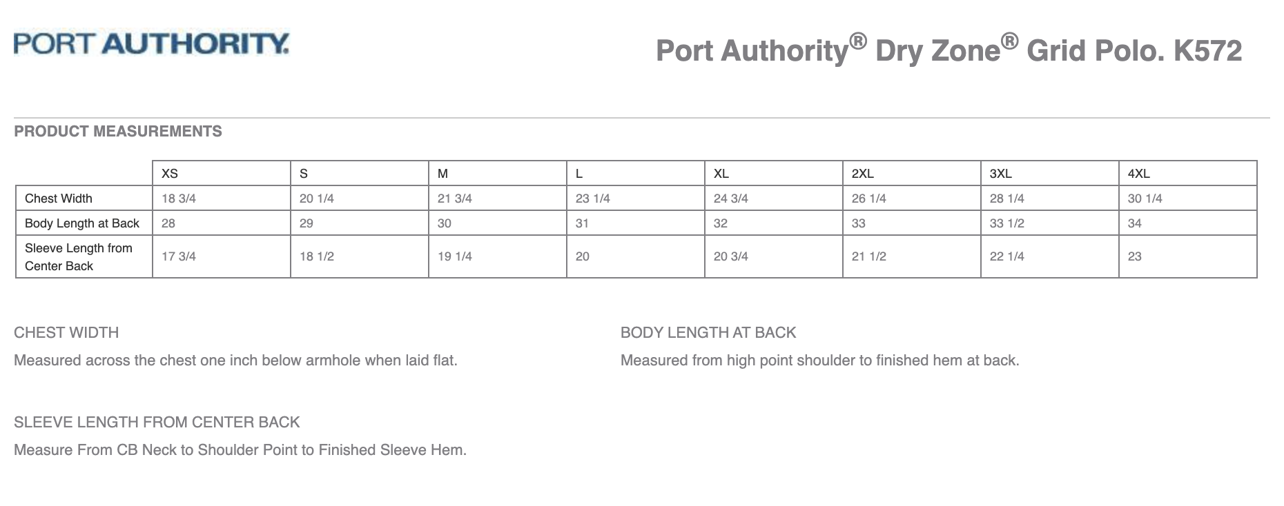 Sizing Chart