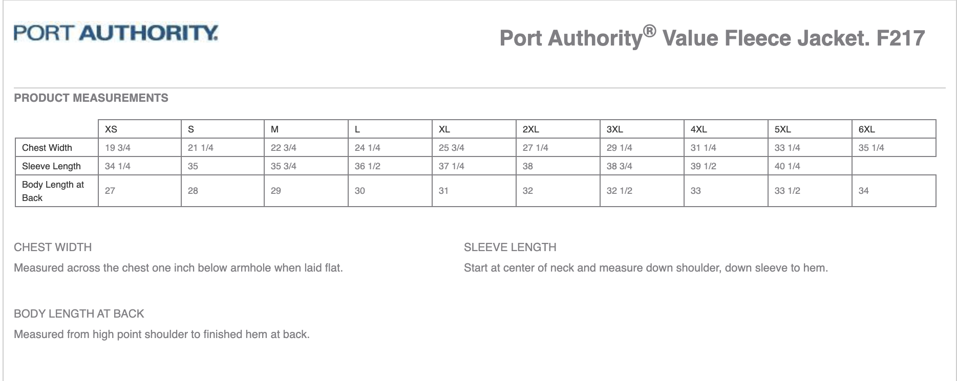 Sizing Chart
