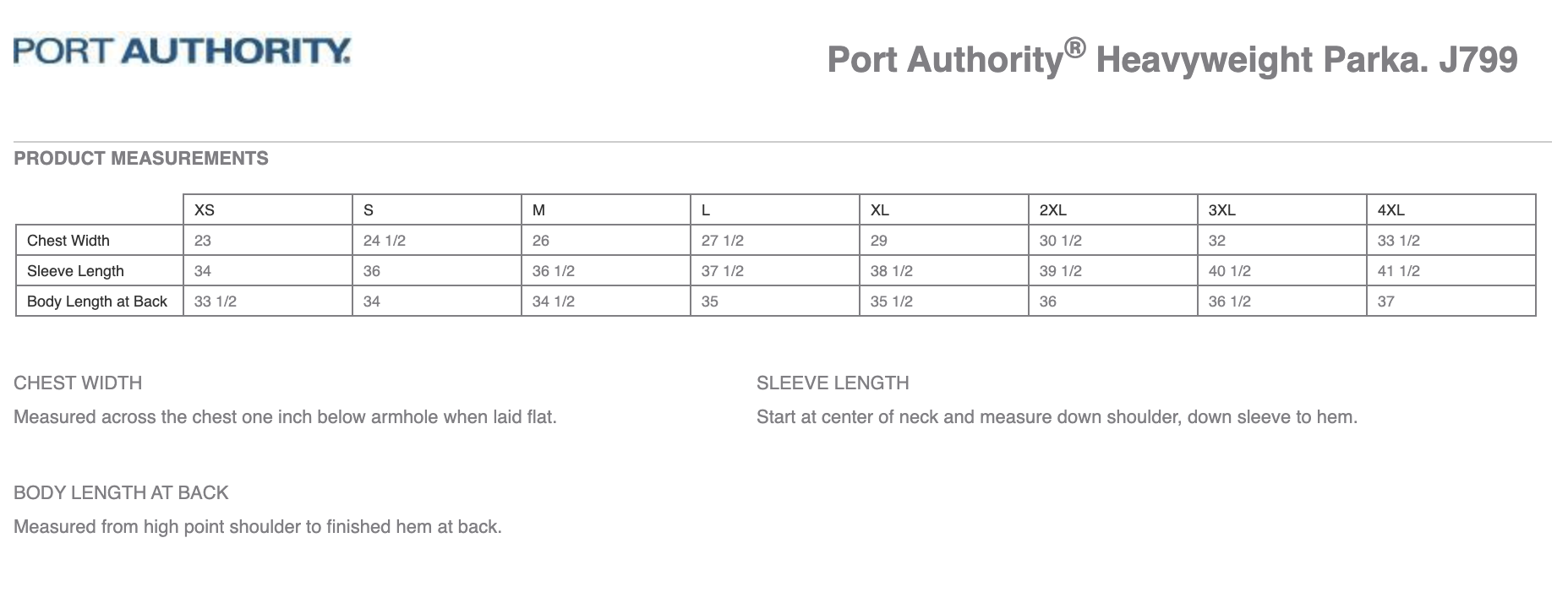 Sizing Chart