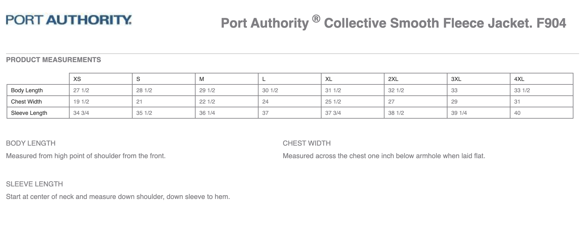 Sizing Chart