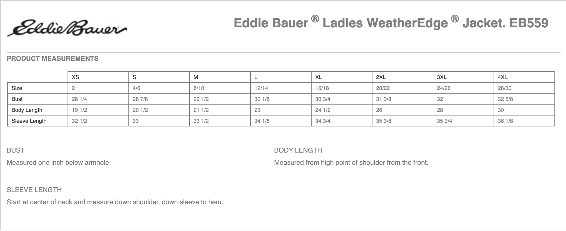 Sizing Chart