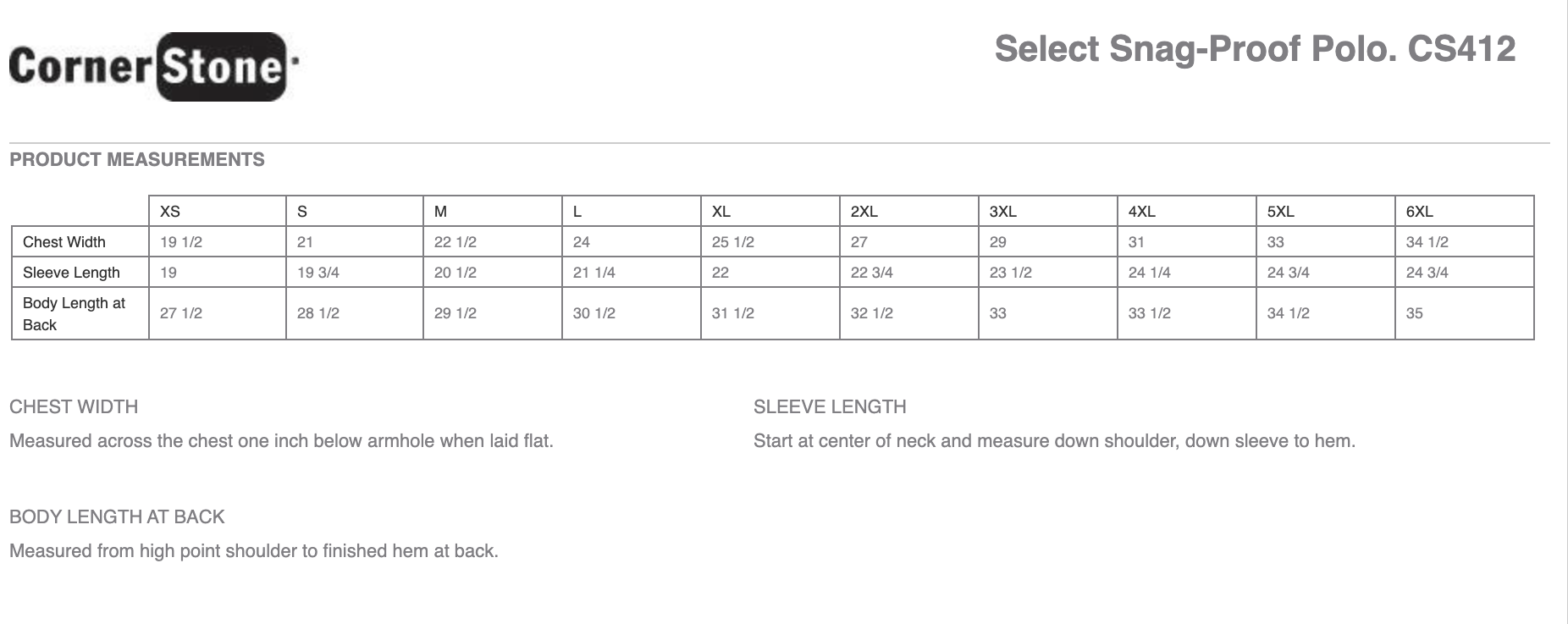 Sizing Chart