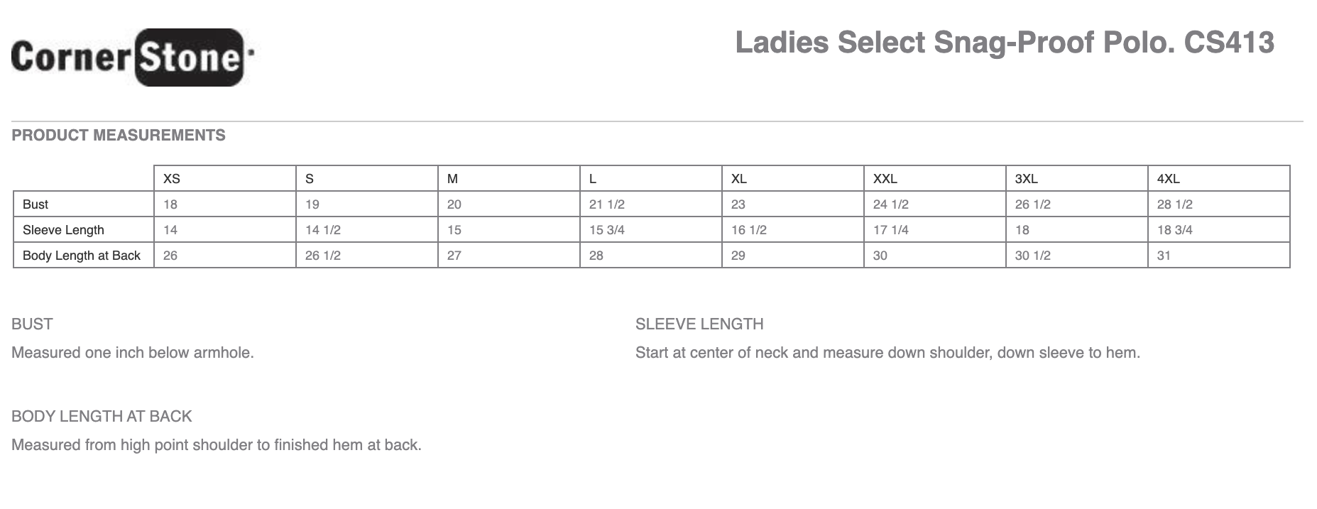 Sizing Chart