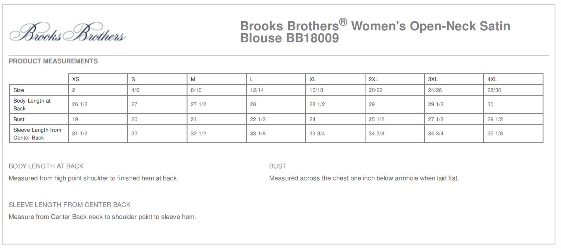 Sizing Chart