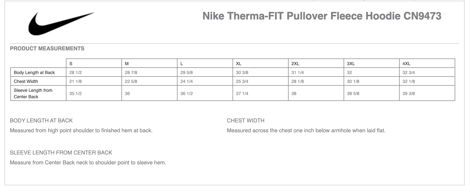 Sizing Chart