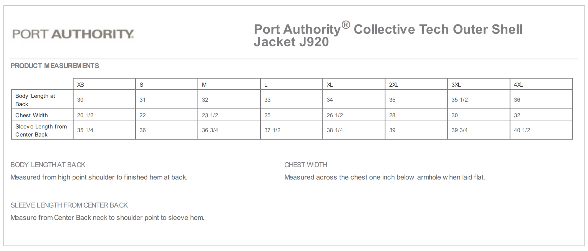 Sizing Chart