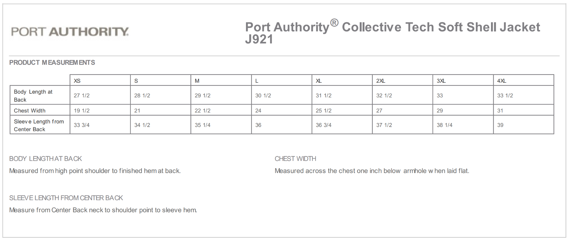Sizing Chart