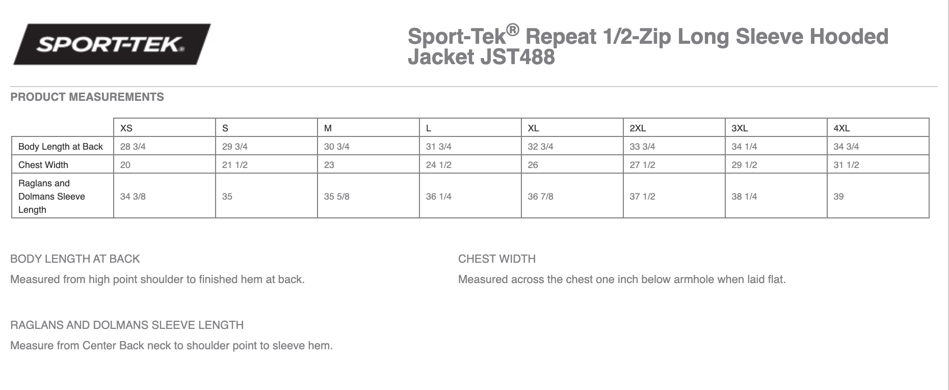 Sizing Chart