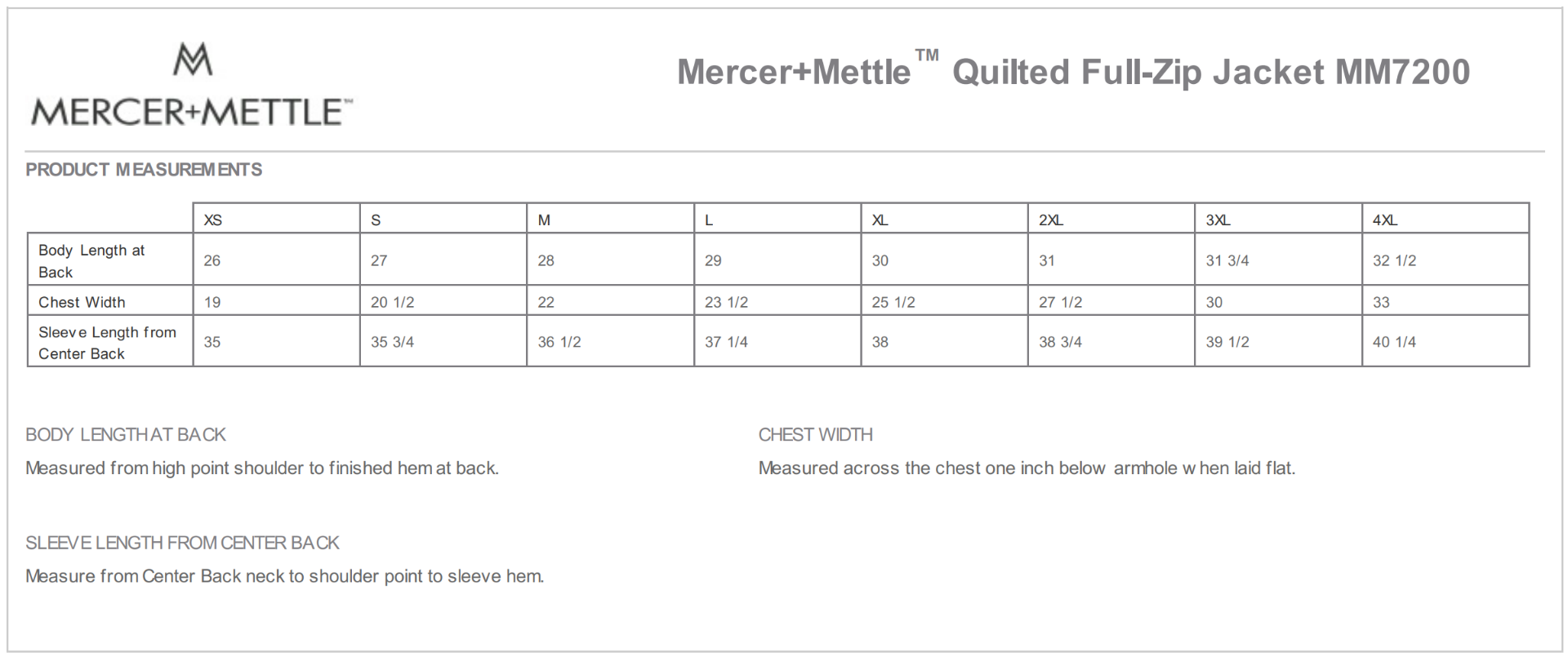 Sizing Chart