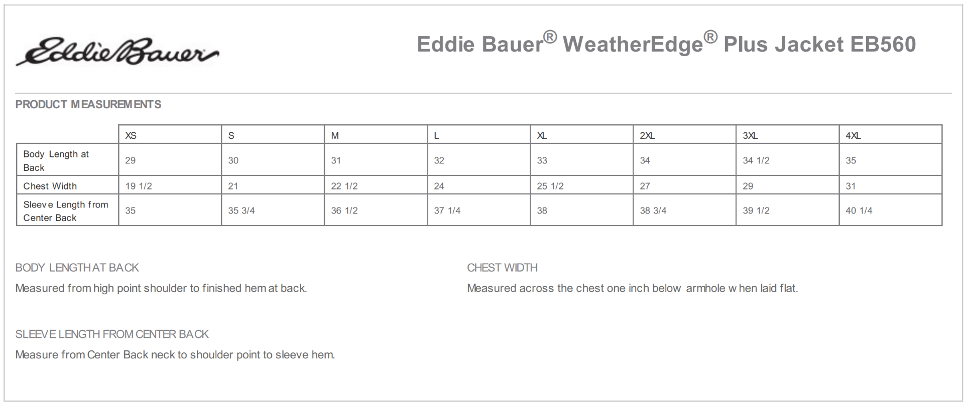 Sizing Chart