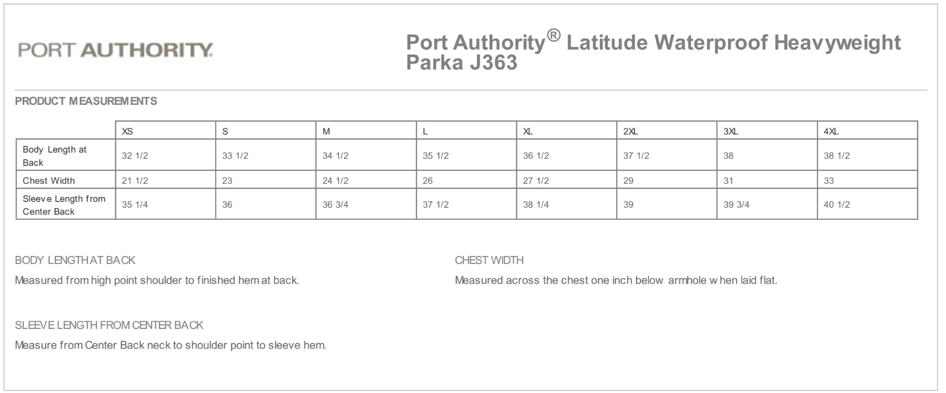 Sizing Chart