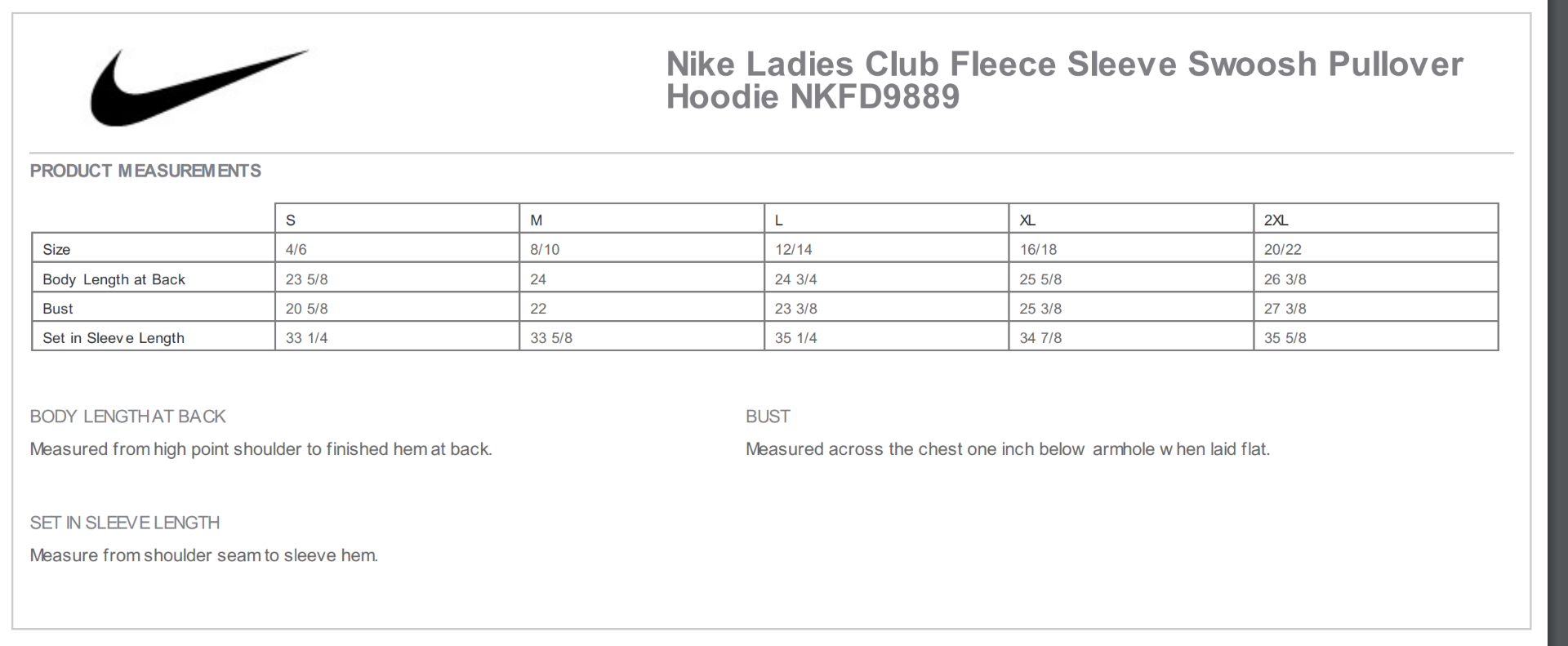 Sizing Chart