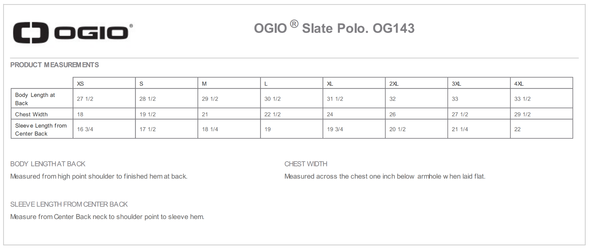 Sizing Chart