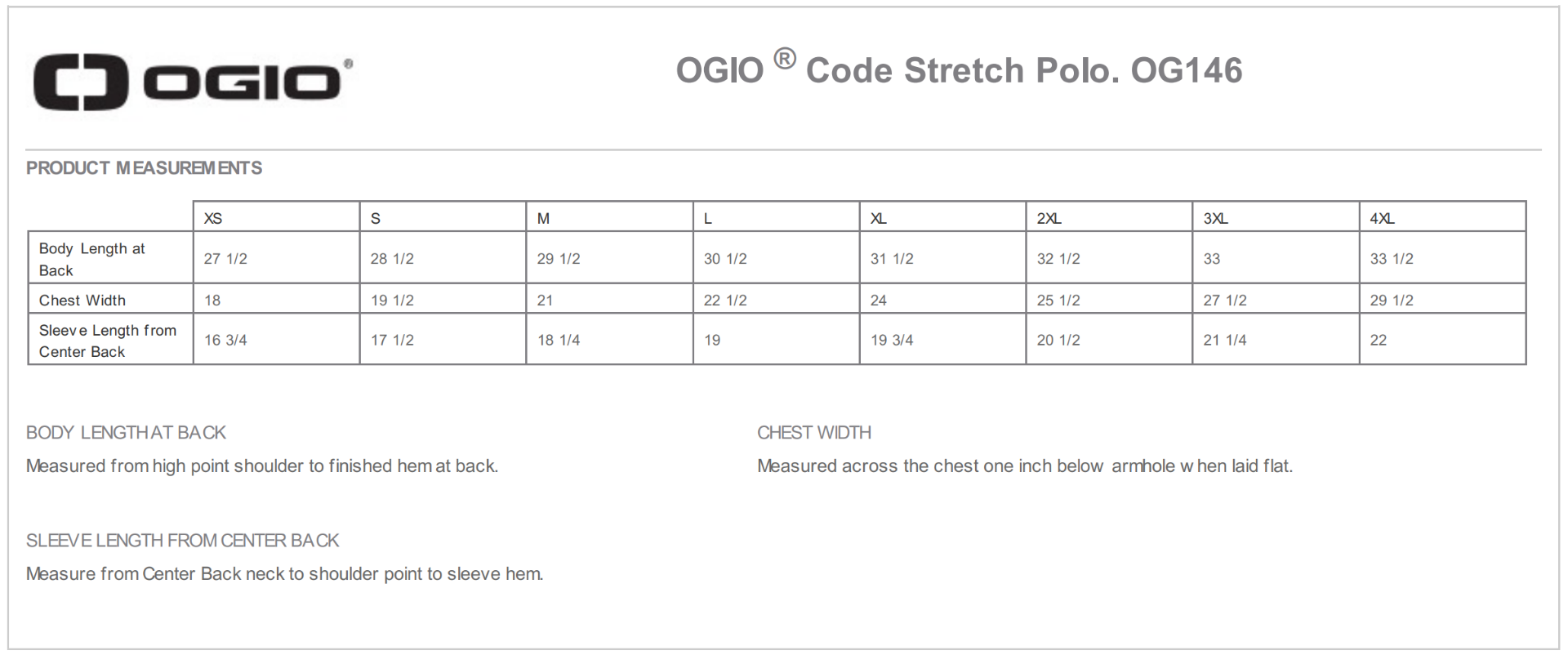 Sizing Chart