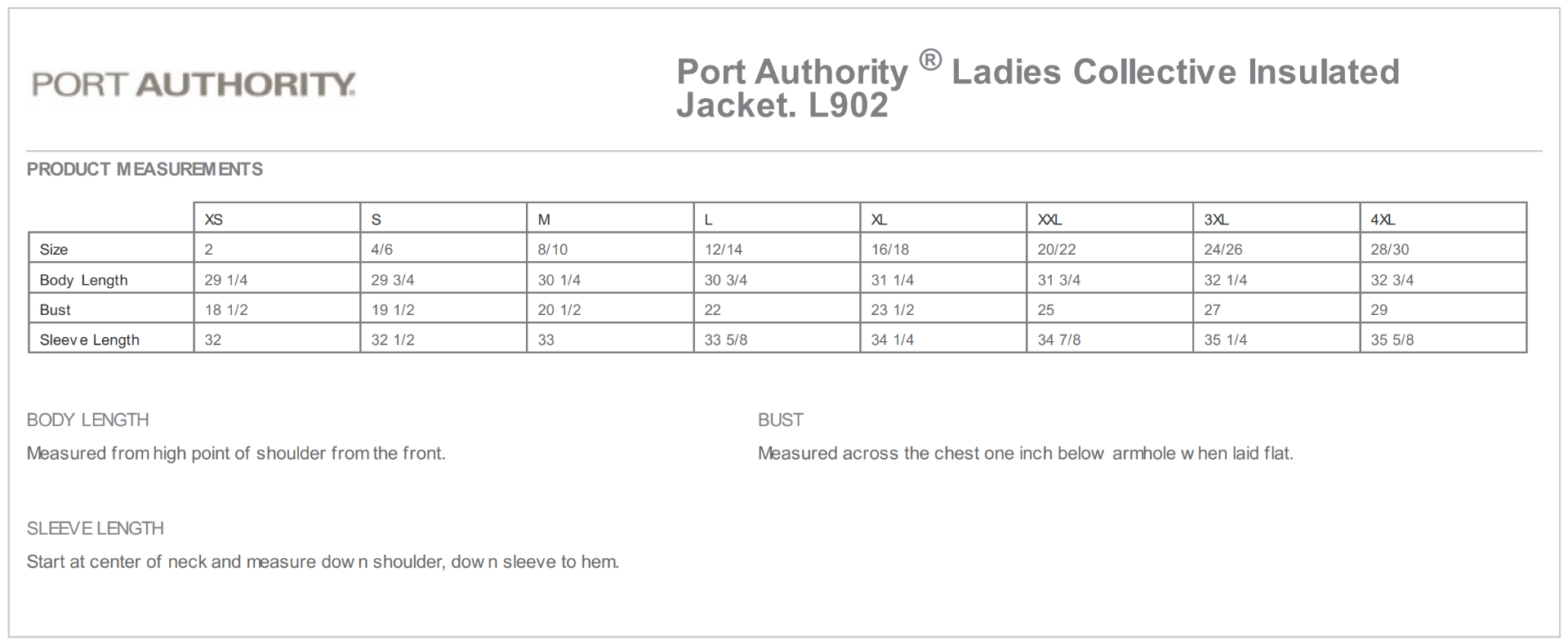 Sizing Chart