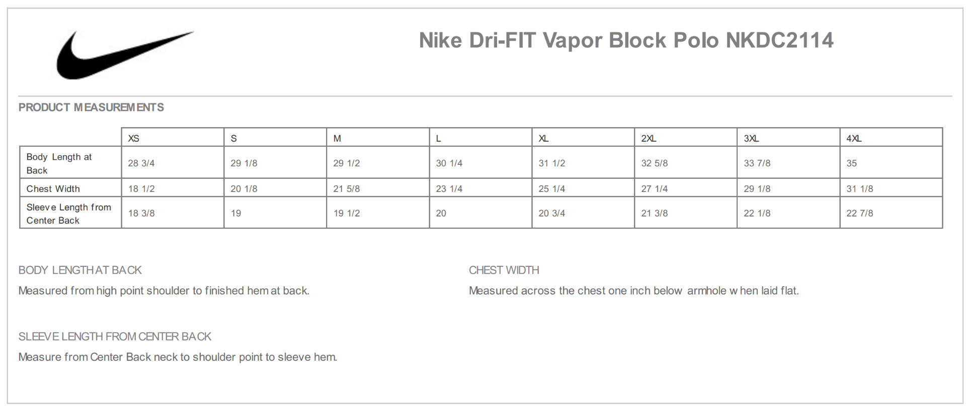 Sizing Chart