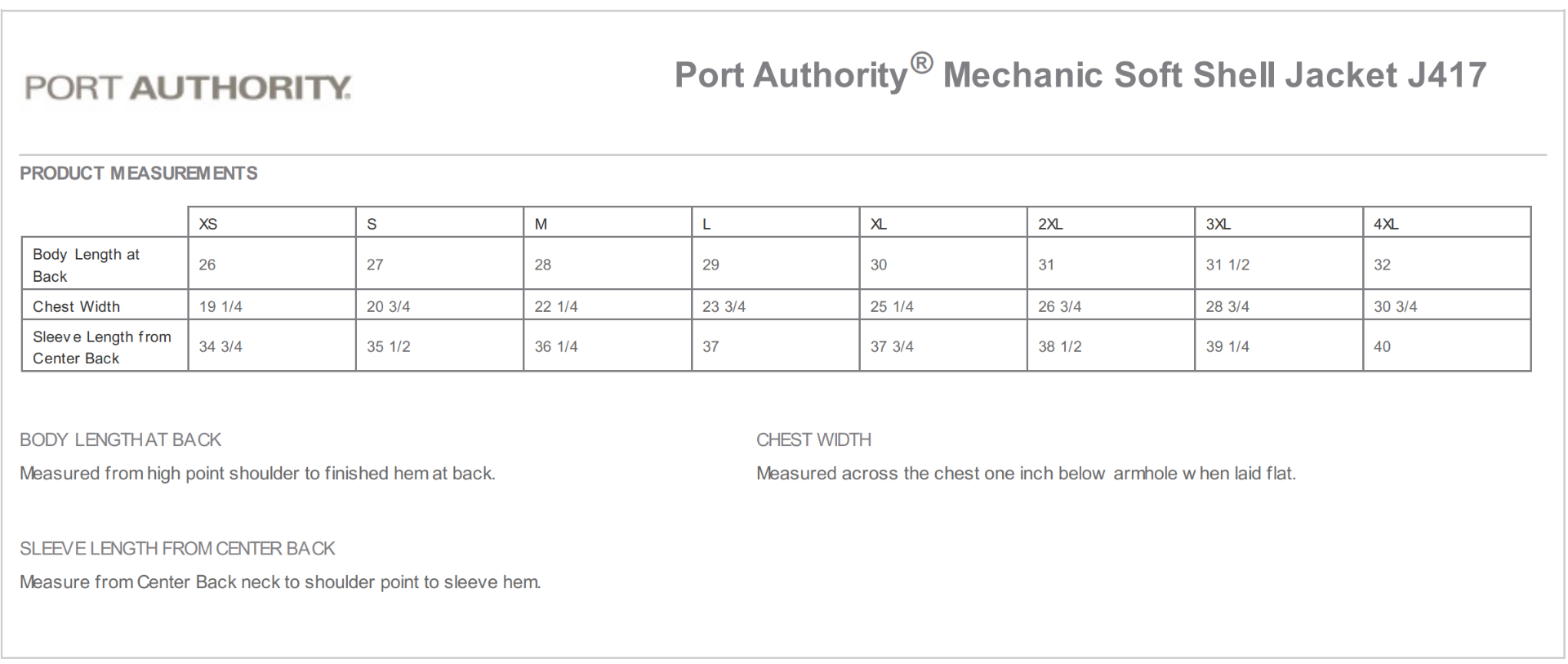 Sizing Chart