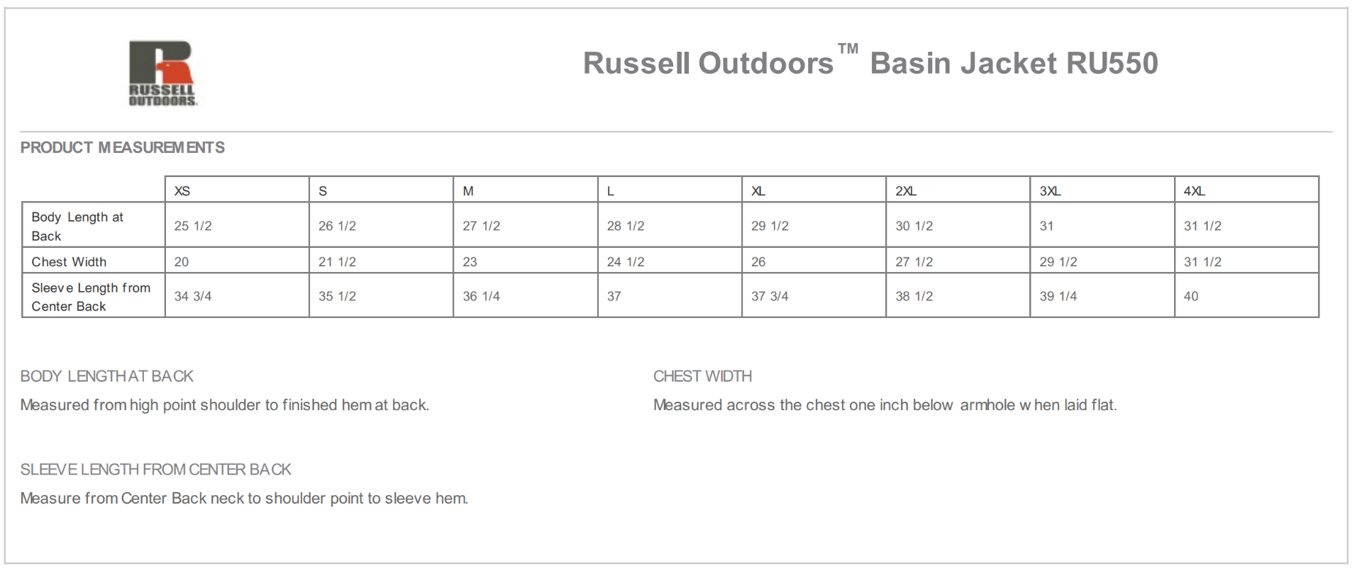 Sizing Chart