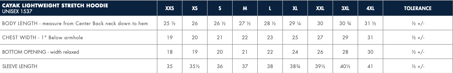 Sizing Chart