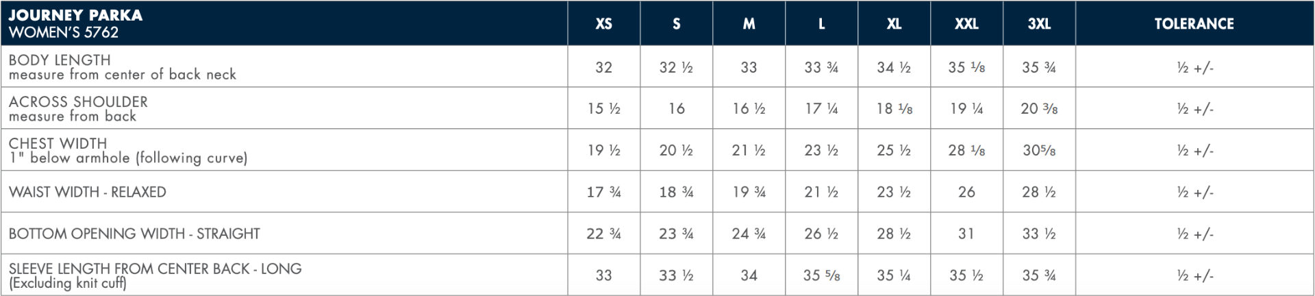 Sizing Chart