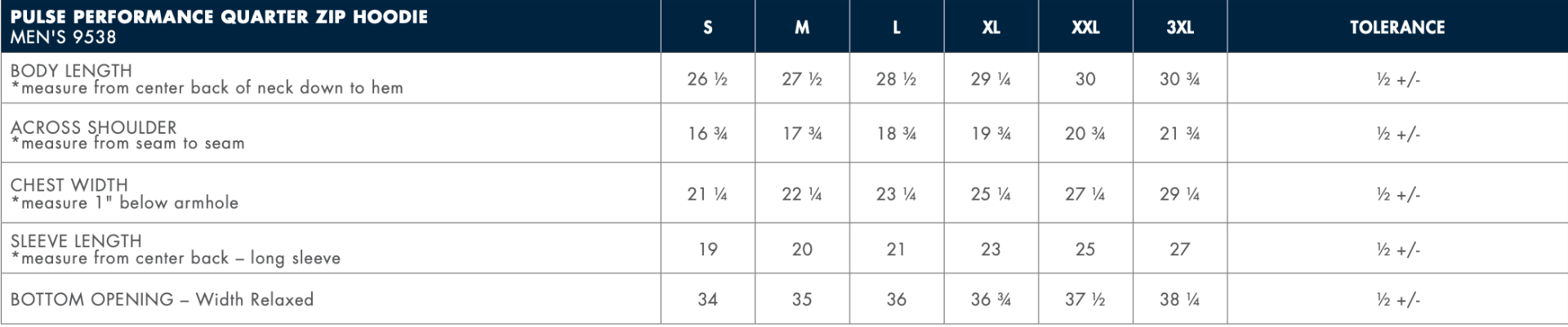 Sizing Chart