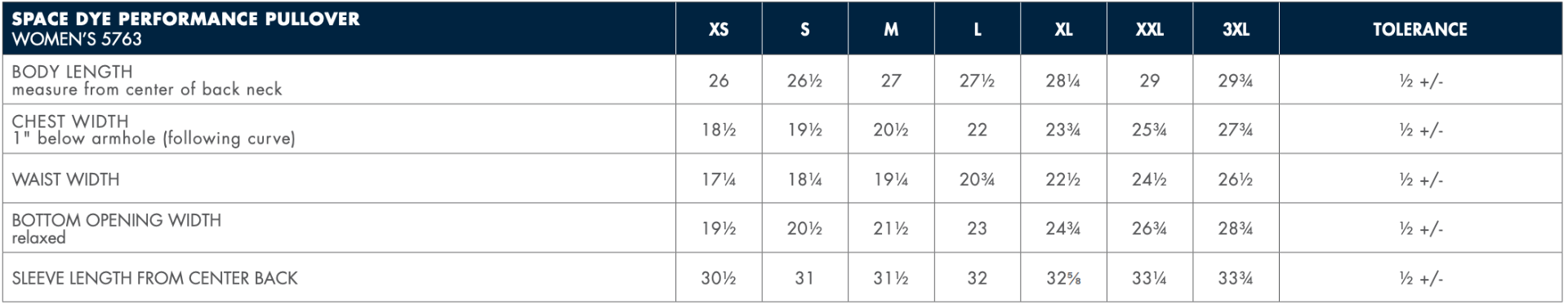 Sizing Chart