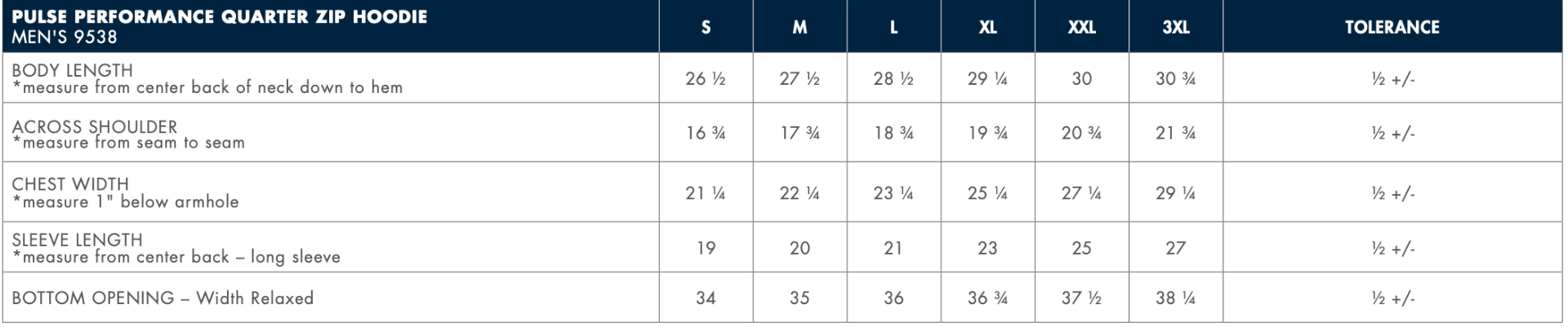 Sizing Chart