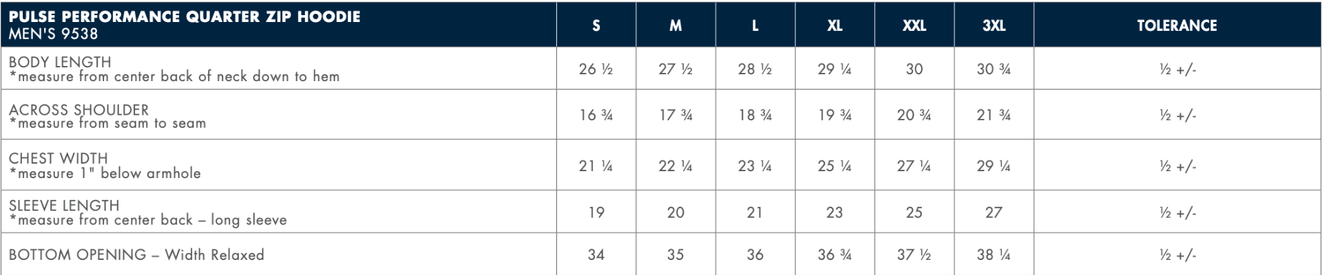 Sizing Chart