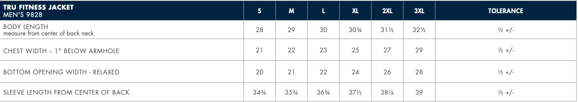 Sizing Chart