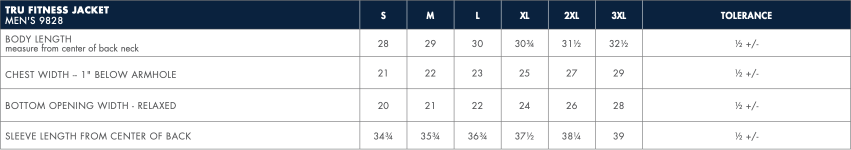 Sizing Chart