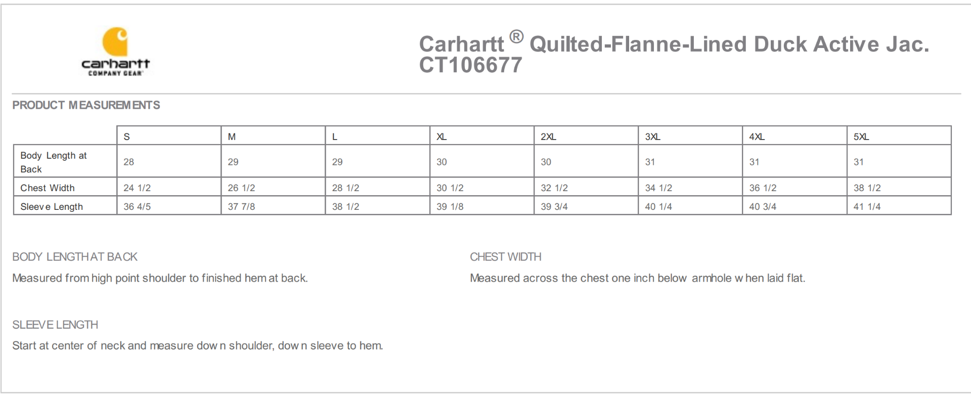 Sizing Chart