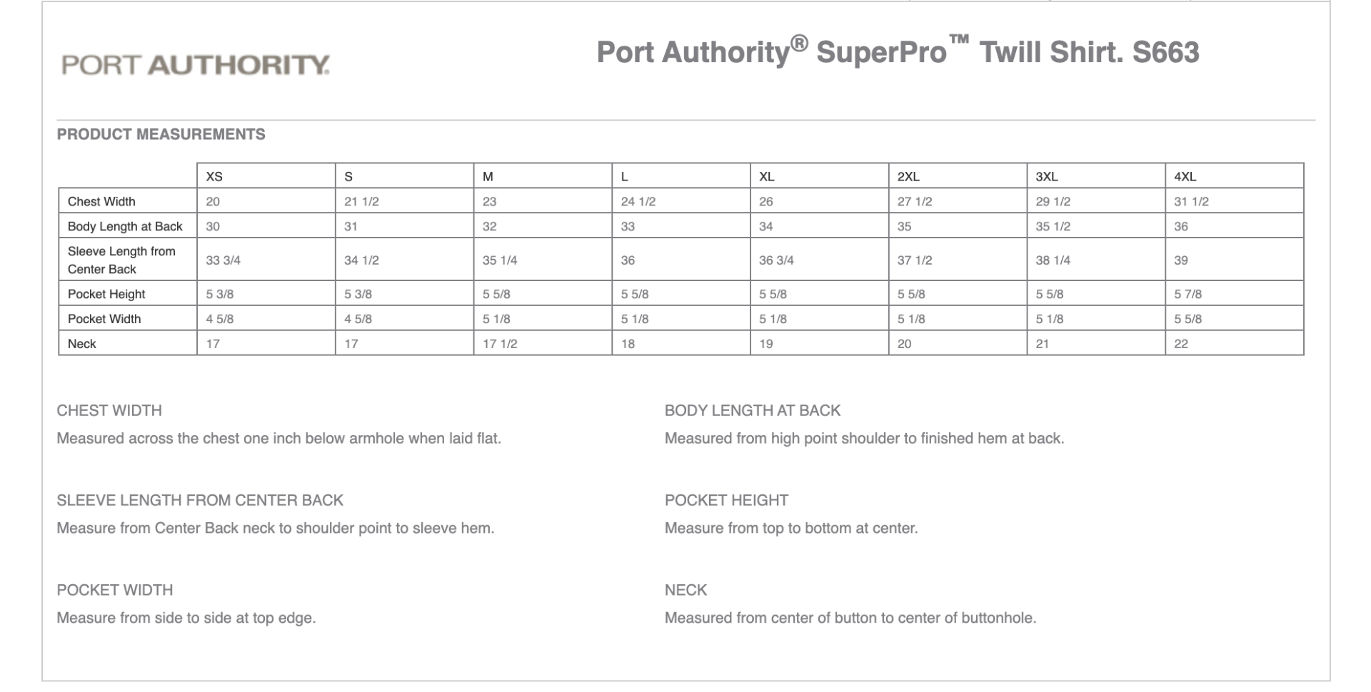 Sizing Chart
